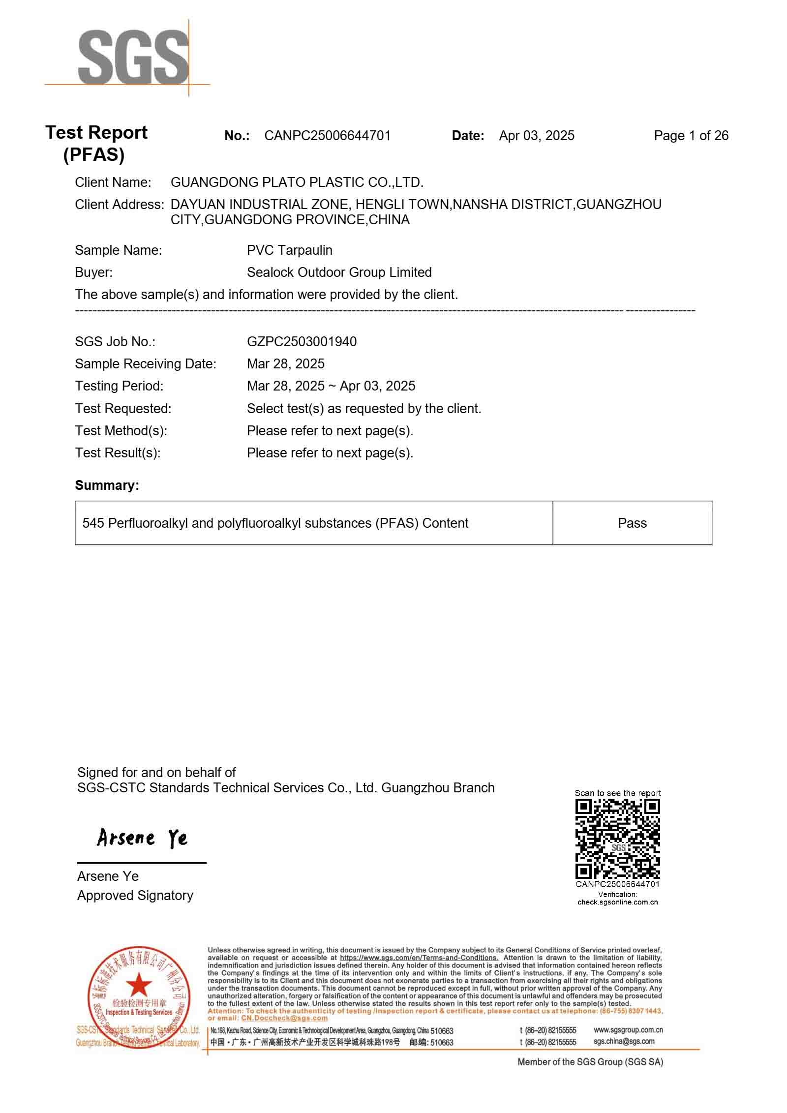 SGS PFAS-Free test report confirming the safety and compliance of Sealock cooler materials. SGS PFAS-Free test report confirming the safety and compliance of Sealock cooler materials.