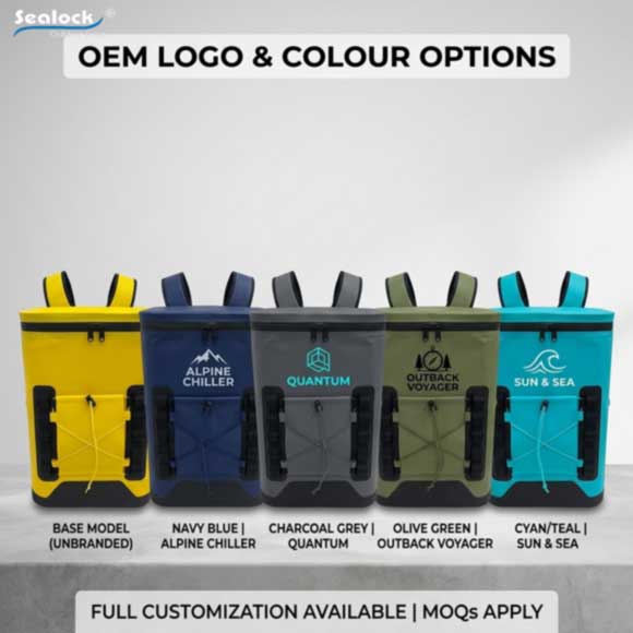 OEM insulated cooler backpack color options with adjustable harness